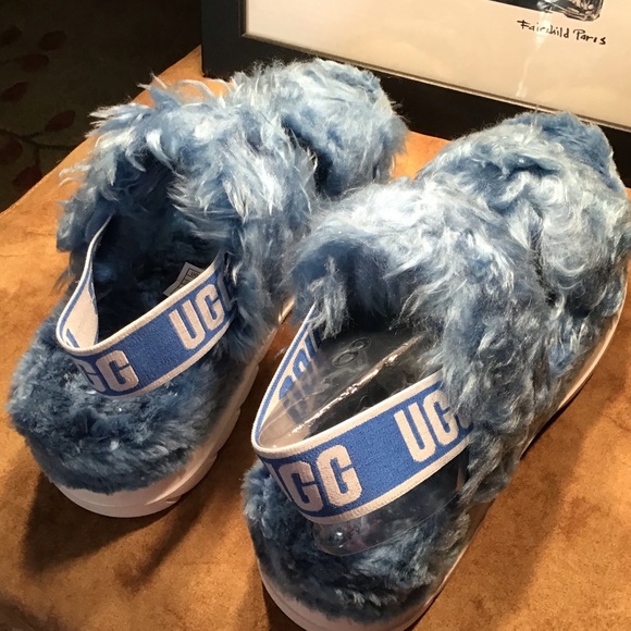 UGG NIB AUTHENTIC FLUFF SUGAR SANDAL IN BLUE & WHITE SOLE PLATFORM SLIPP… - Picture 10 of 13